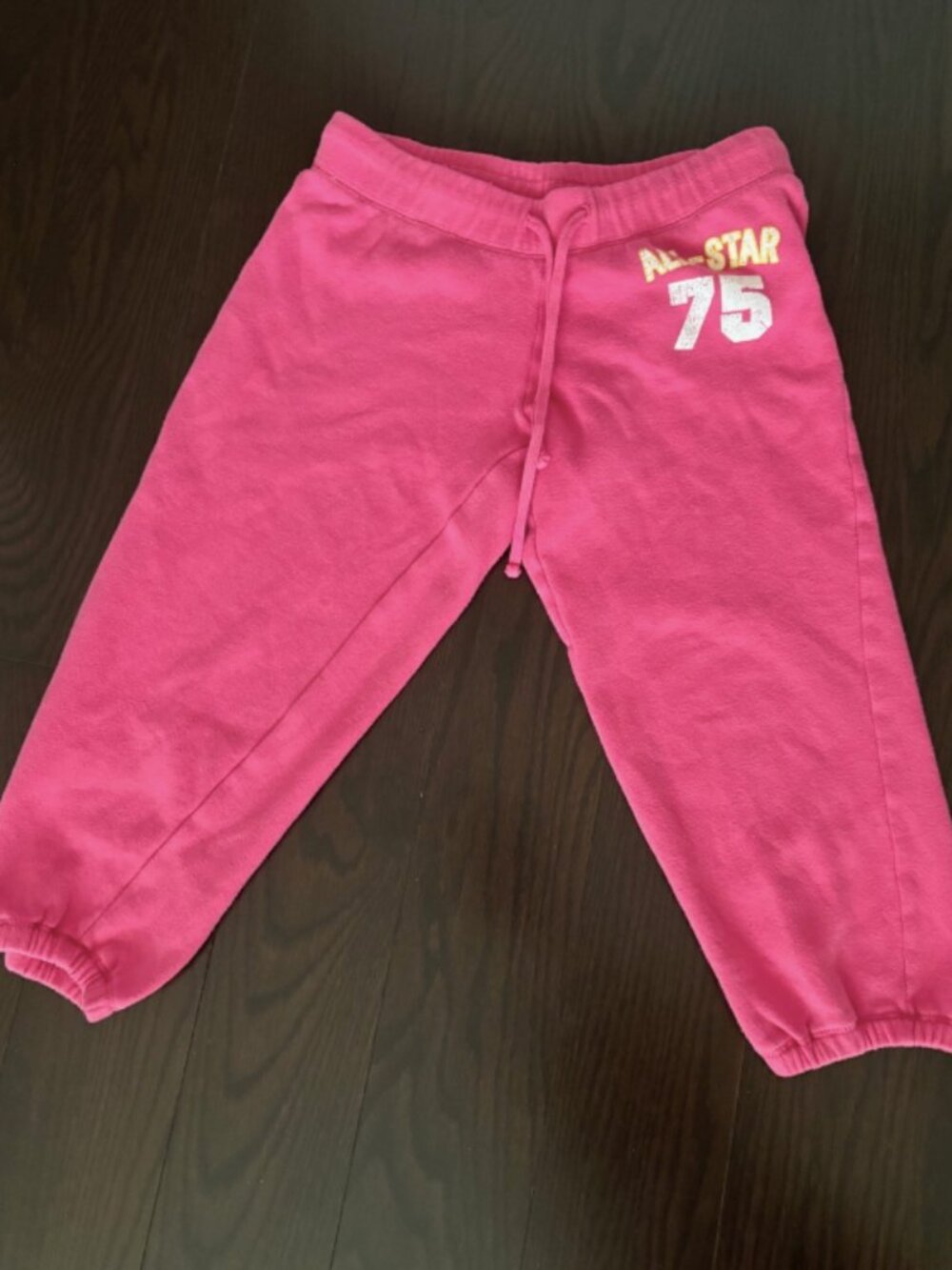 Pink Fleece-Lined Varsity/Capri Slogan Pants from Siblings with Drawstrings and